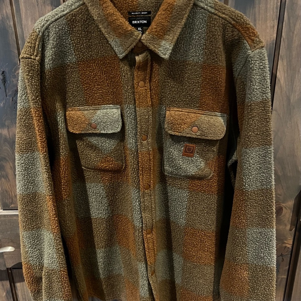 Brixton Men's Checkered Sherpa Jacket - Olive and Rust